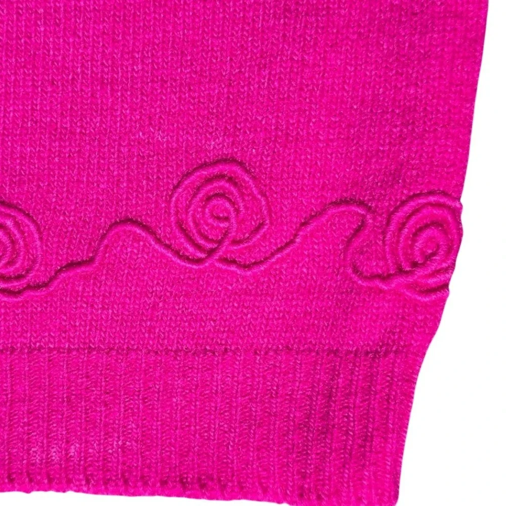 Stefanel Hot Pink Knit Mini Skirt Made in Italy Embroidered Floral Trim Size M